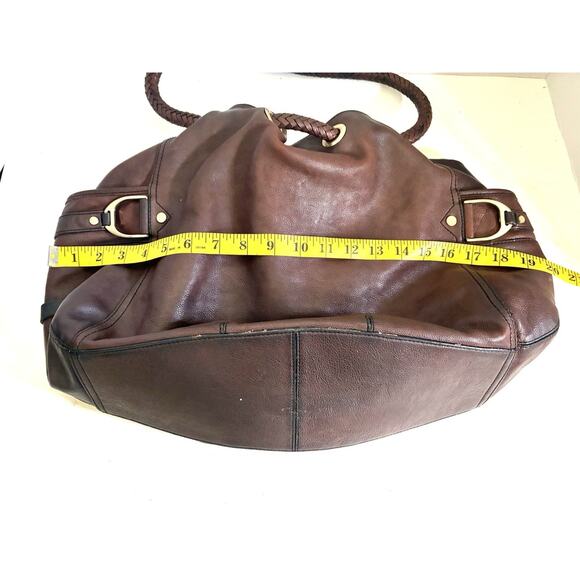 Cole Haan Pebbled Leather Drawstring Shoulder Bag – Large Brown, Braided Handles - Picture 13 of 15